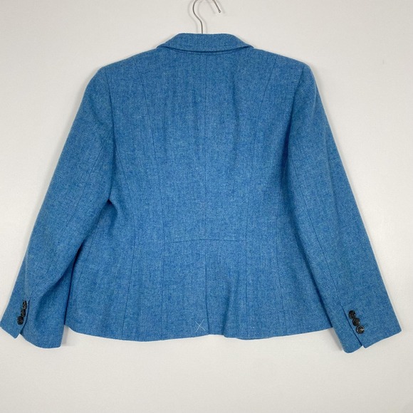 Talbots Blazer Womens 16 Petite Blue Wool Herringbone Tweed Lined Jacket Office - Picture 5 of 15
